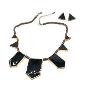 Black and Brass Tone Chunky Necklace and Earrings